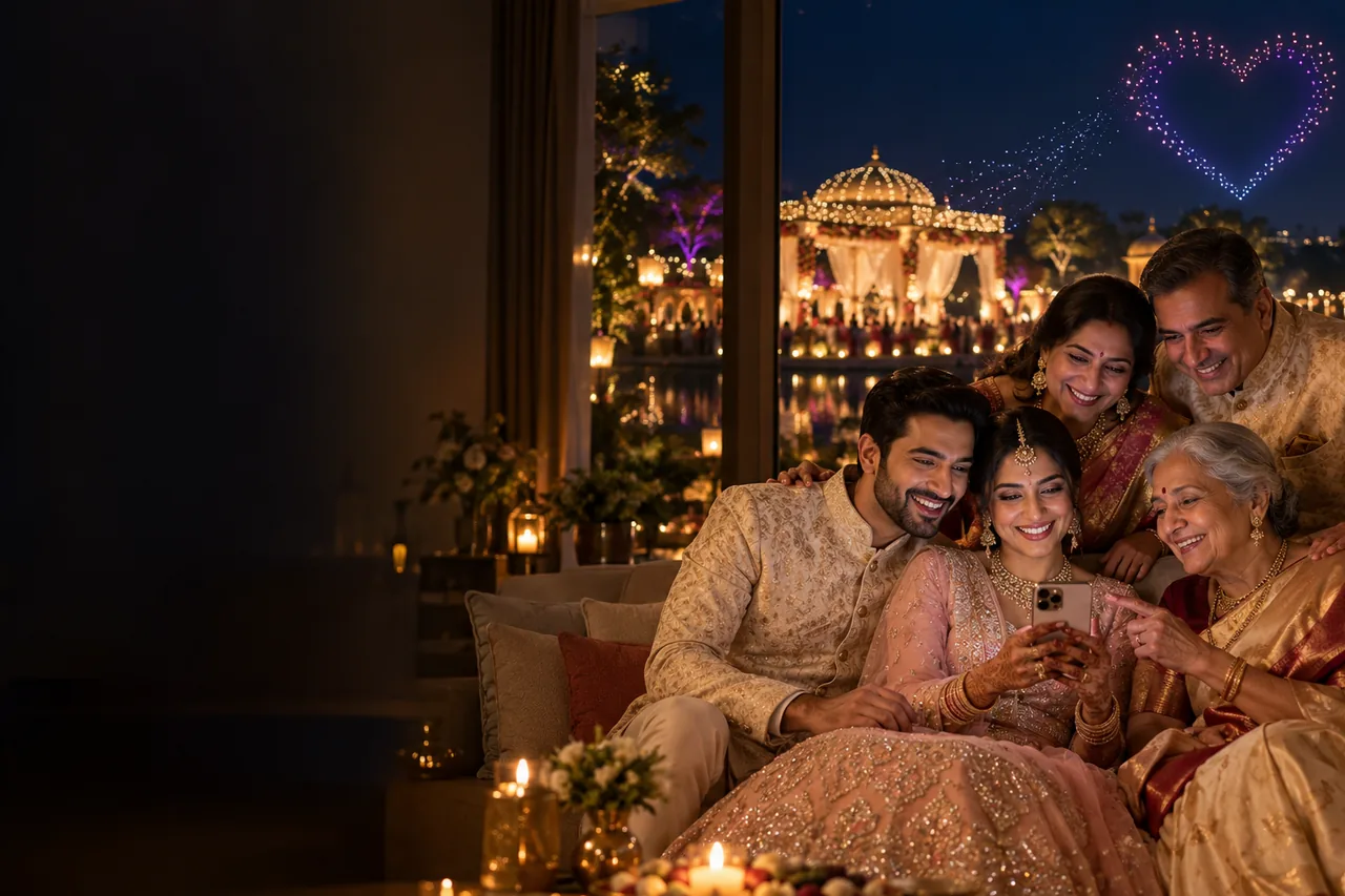 A family books their event services on one phone